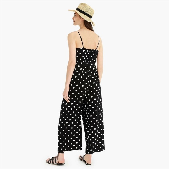 J. Crew Black And White Polka Dot Wide Leg Jumpsuit Size 8T Soft Flowy Comfy - Picture 4 of 9